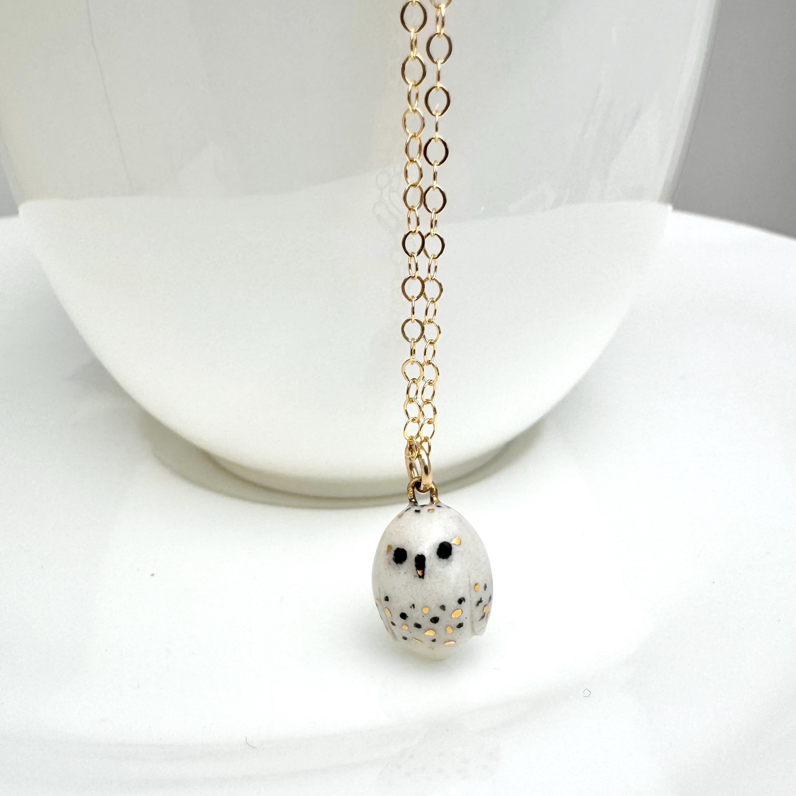 White Owl Necklace | Owl Lover Gift | Tiny Handmade Ceramic Charm | Snowy Owl Jewelry