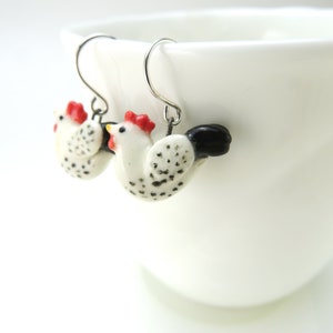 Rooster Earrings, Chicken Jewelry, Rooster Lover Gift, Ceramic Animal Jewelry image 3