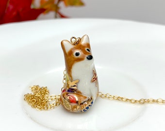 Autumn Leaf Fox Necklace | Fox Jewelry | Ceramic Charm Necklace | Fall Leaves Jewelry