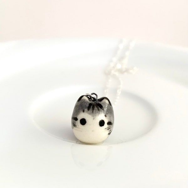 Gray Tabby Cat Necklace | Ceramic Cat Jewelry | Gray Tabby Jewelry | Cat Lover Gift