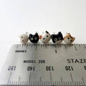 Tiny Cat Stud Earrings Cat Lovers Gift Porcelain Jewelry Mismatched image 7