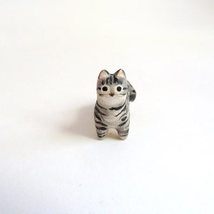 Miniature Cat Figurine Animal Totem Cat Desk Accessories Cat Lover Gift Grey Tabby