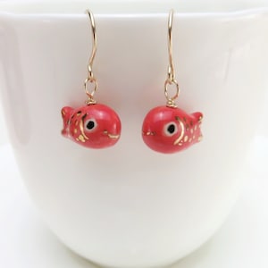 Red Fish Earrings | Ceramic Dangle Earrings | Fish Lover Gift | Tiny Goldfish Fish