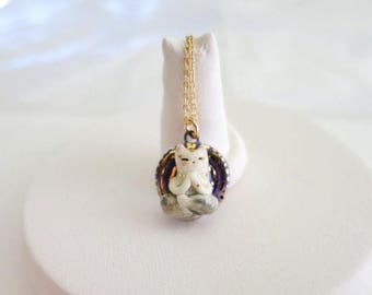 Yogi Necklace, Zen Jewelry Women Gift, Porcelain Pendant, Cat Lover Jewelry
