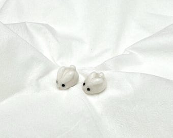 Tiny Snow Bunny Stud Earrings | Rabbit Lover Gift | Porcelain Jewelry | White Stud Earrings