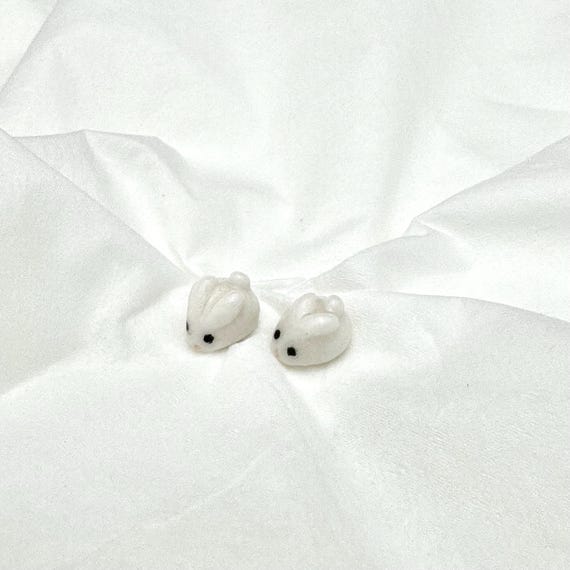Tiny Snow Bunny Stud Earrings | Rabbit Lover Gift | Porcelain Jewelry | White Stud Earrings