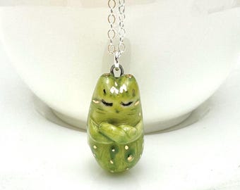 Pickle Cat Necklace Funny Vegetable Vegan Cat Gift Cucumber Charm Unique animal  Pendant