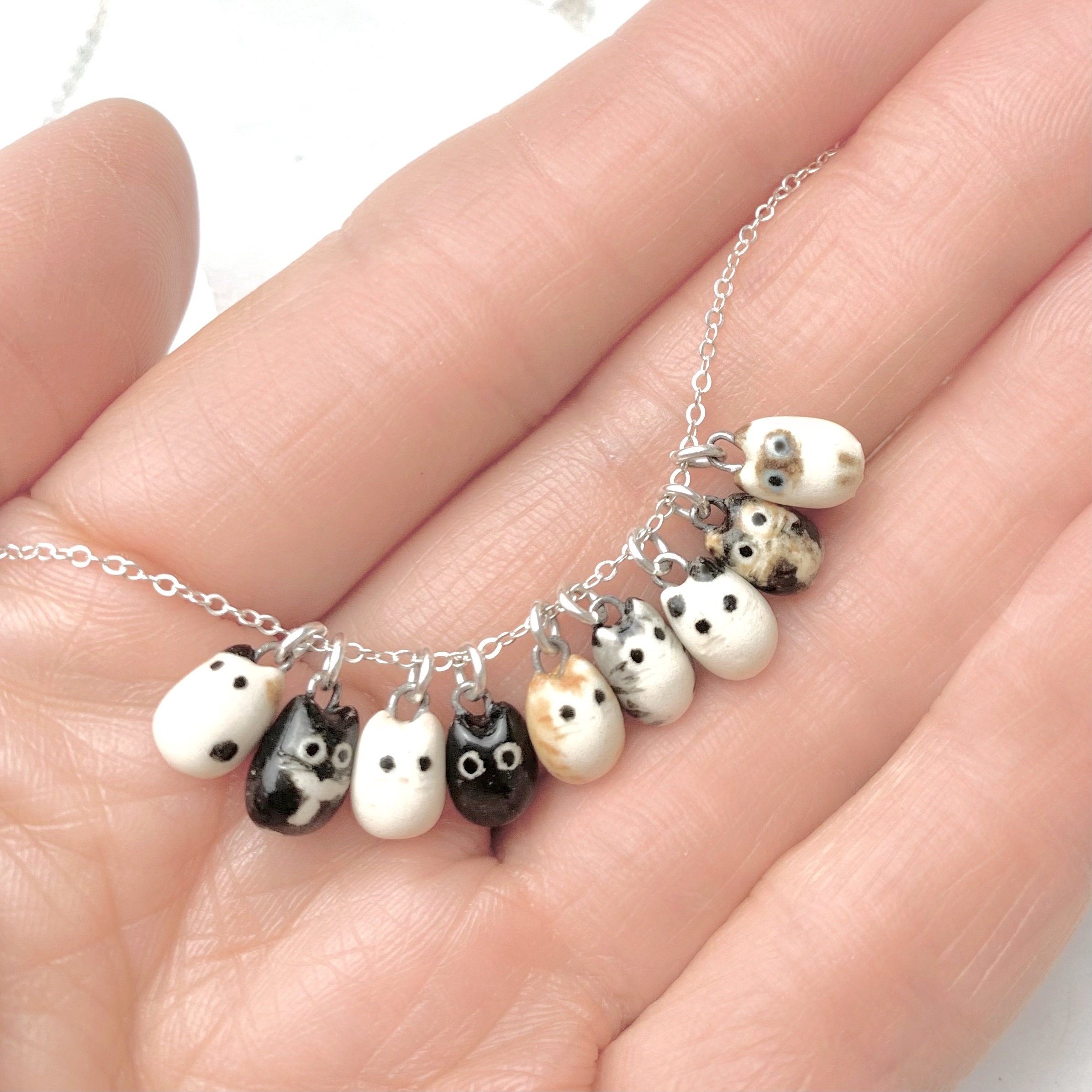 Teeny Tiny Cat Necklace Cat Lady Jewelry Ceramic Pendant Cat Mom
