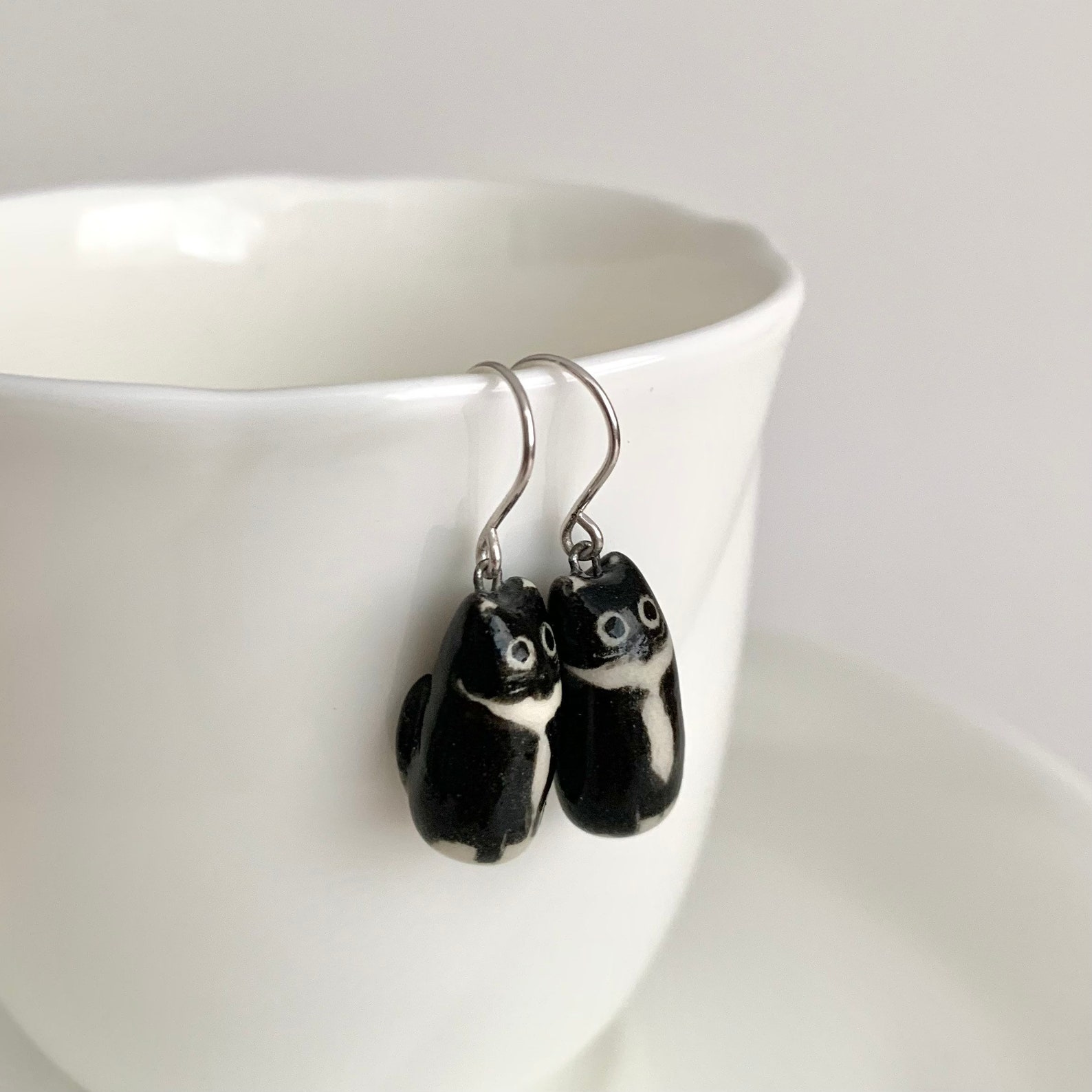 Tuxedo Cat Earrings Ceramic Dangle Cat Lover Jewelry Cat Etsy