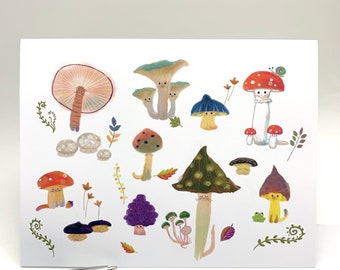 Whimsical Mushroom Cat Greeting Card | Cat Lover Gift  | Cottagecore