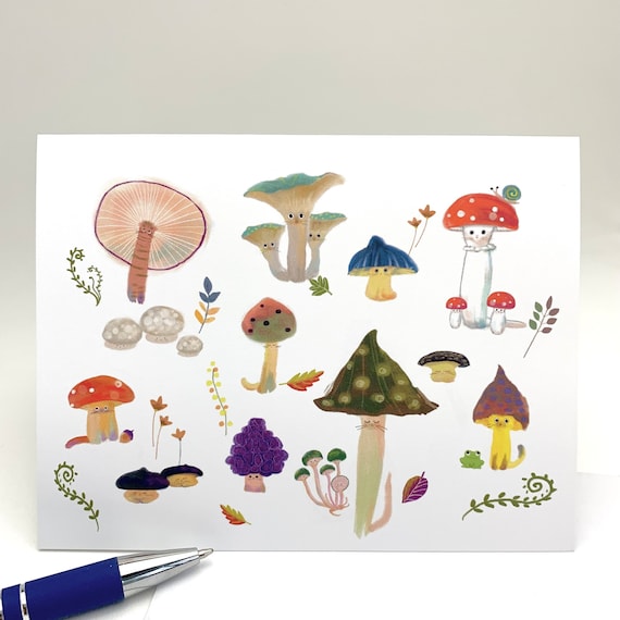 Mushroom Cat Greeting Card | Cat Lover Gift  | Funny and Whimsical Print | Cottagecore Cat Gift