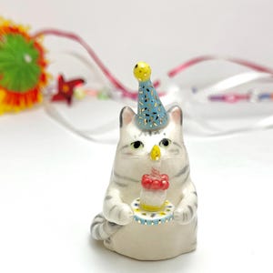 Tortenstecker Katze | Keramik Katzen Figur | Geburtstagsgeschenk für Katzenliebhaber