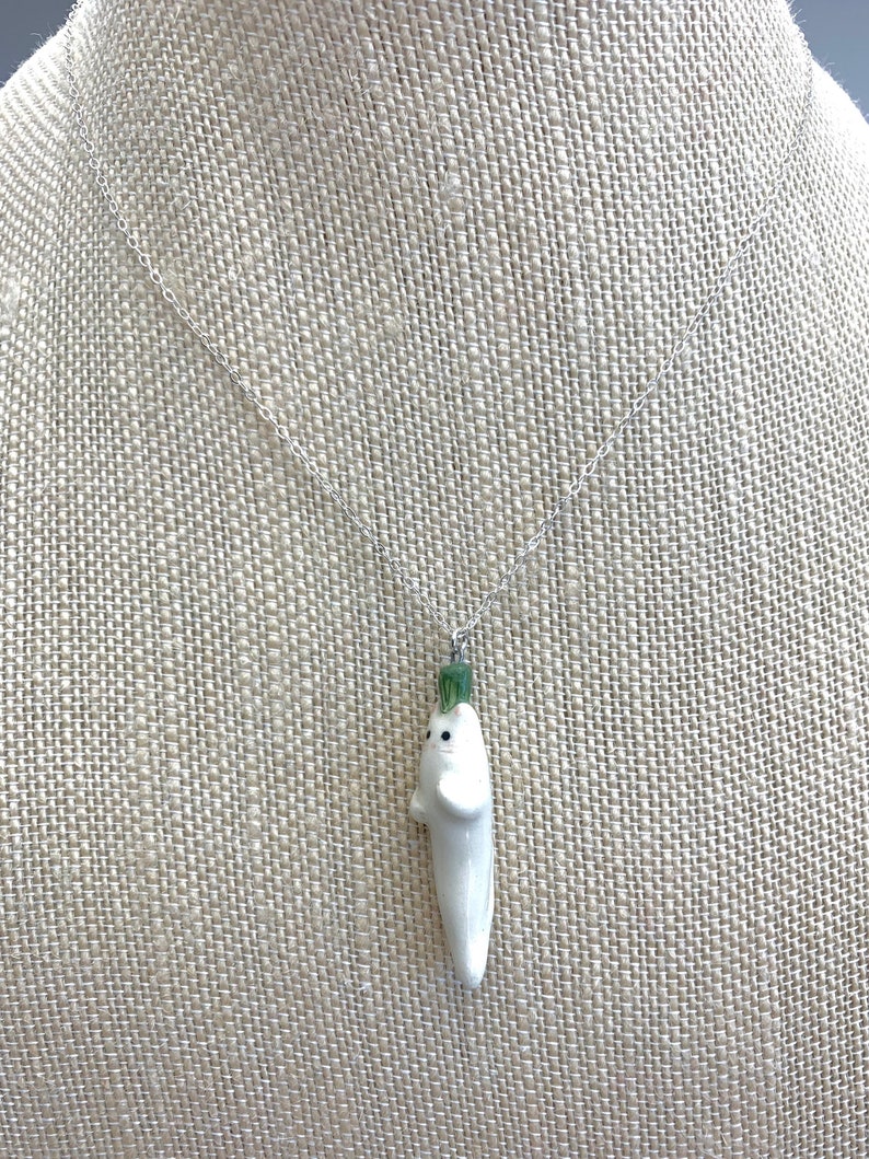 Daikon Cat Necklace, Ceramic Radish, Cat Mom Gift, Vegetable Charm 画像 8