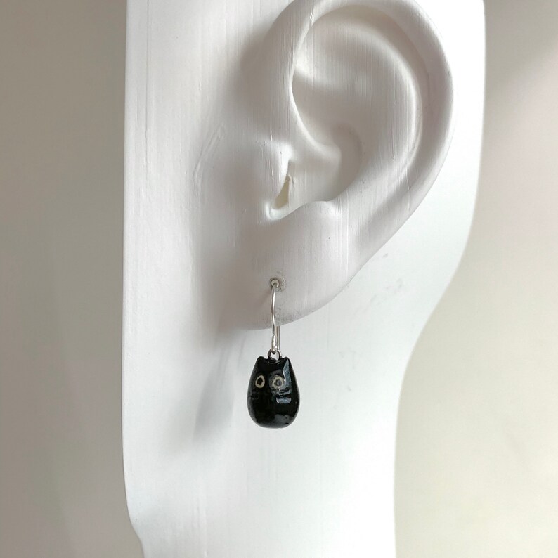 Black & White Cat Earrings Ceramic Cat Jewelry Mismatched Earrings Cat Lover Gift image 8