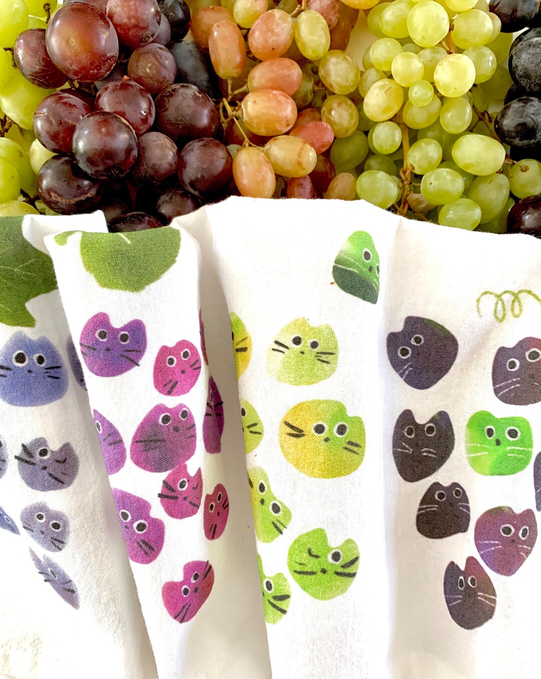 Grape Cat Tea Towel, Purple Grapes, Wine Lover Gift, House Warming Gift