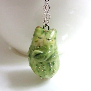 Pickle Cat Necklace Funny Vegetable Vegan Cat Gift Cucumber Charm Ceramic Pendant