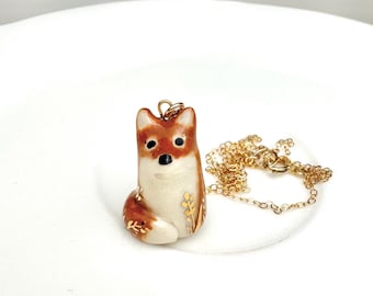 Autumn Fox Necklace, Handmade Porcelain Charm, Fox Lover Gift