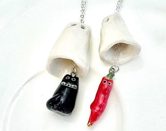 Ghost Cat Necklace | Ghost Pepper Charm | Cat Lover Gift | Halloween Jewelry