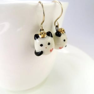 Queen Cat Earrings, Porcelain Jewelry, Cat Lady Jewelry Gift, Cat Princess, Statement Earrings