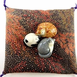 Miniature Cat Figurine, Sleeping Cat, Ceramic Cat Sculpture image 1
