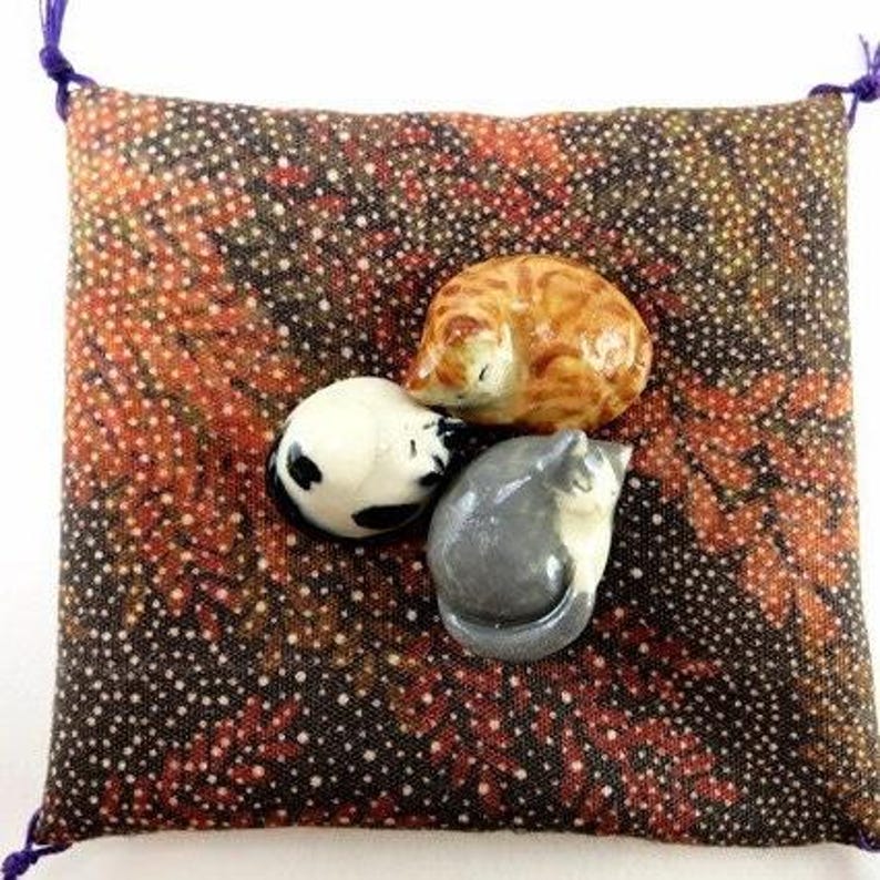 Miniature Cat Figurine, Sleeping Cat, Ceramic Cat Sculpture image 1