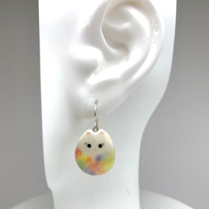 Pastel Rainbow Cat Earrings, Flat Dangle, Fun Porcelain, Cat Lady Gift, Colorful Cat Jewelry image 5