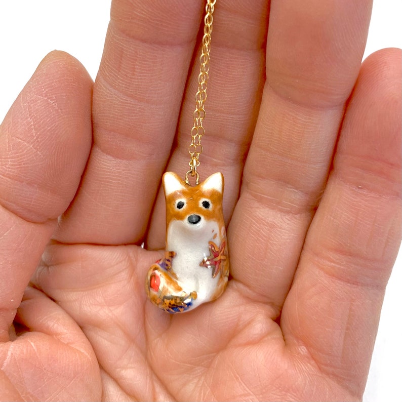 Autumn Leaf Fox Necklace Fox Jewelry Ceramic Charm Necklace Fall Leaves Jewelry image 6