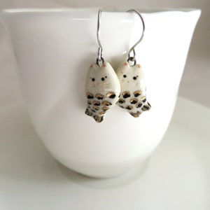 Mermaid Cat Earrings, Porcelain Dangle, Cat Jewelry for Women, Cat Mom Gift, Whimsical Animal Jewelry