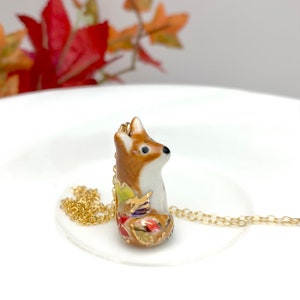 Autumn Leaf Fox Necklace Fox Jewelry Ceramic Charm Necklace Fall Leaves Jewelry image 3