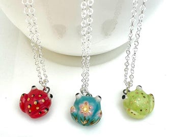 Teeny Tiny Frog Necklace, Colorful Ceramic Charm, Frog Lover Gift, Cottagecore