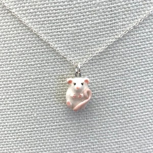 Tiny White Rat Necklace Rat Lover Gift Ceramic Mouse Charm image 2