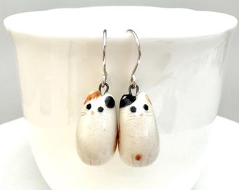 Calico Cat Dangle Earrings | Ceramic Jewelry | Cat Lover Gift