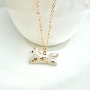Tiny Unicorn Necklace, Porcelain Unicorn Gift, White Gold, Fantasy Horse Jewelry, Unicorn Lover Gift