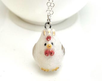 Chicken Necklace Hen Jewelry Chicken Lover Gift Ceramic Animal Charm