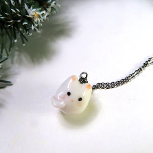 White Cat Necklace, Porcelain Cat Charm, Cat Lover Gift, Cute Cat Jewelry for Women, Cat Lover Birthday Gift