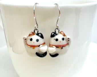 Maneki Neko Earrings | Lucky Cat Gift | Cat Mom Jewelry | Cat Lover Gift