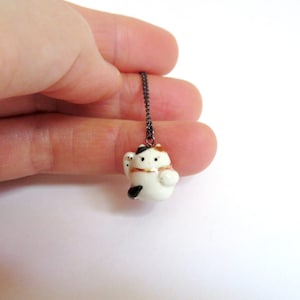 Maneki Neko Necklace, Good Luck Cat Charm, Ceramic Jewelry, Good Fortune Gift, Lucky Charm
