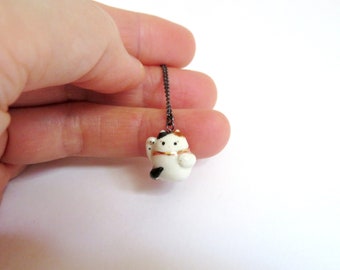 Maneki Neko Necklace, Good Luck Cat Charm, Ceramic Jewelry, Good Fortune Gift, Lucky Charm