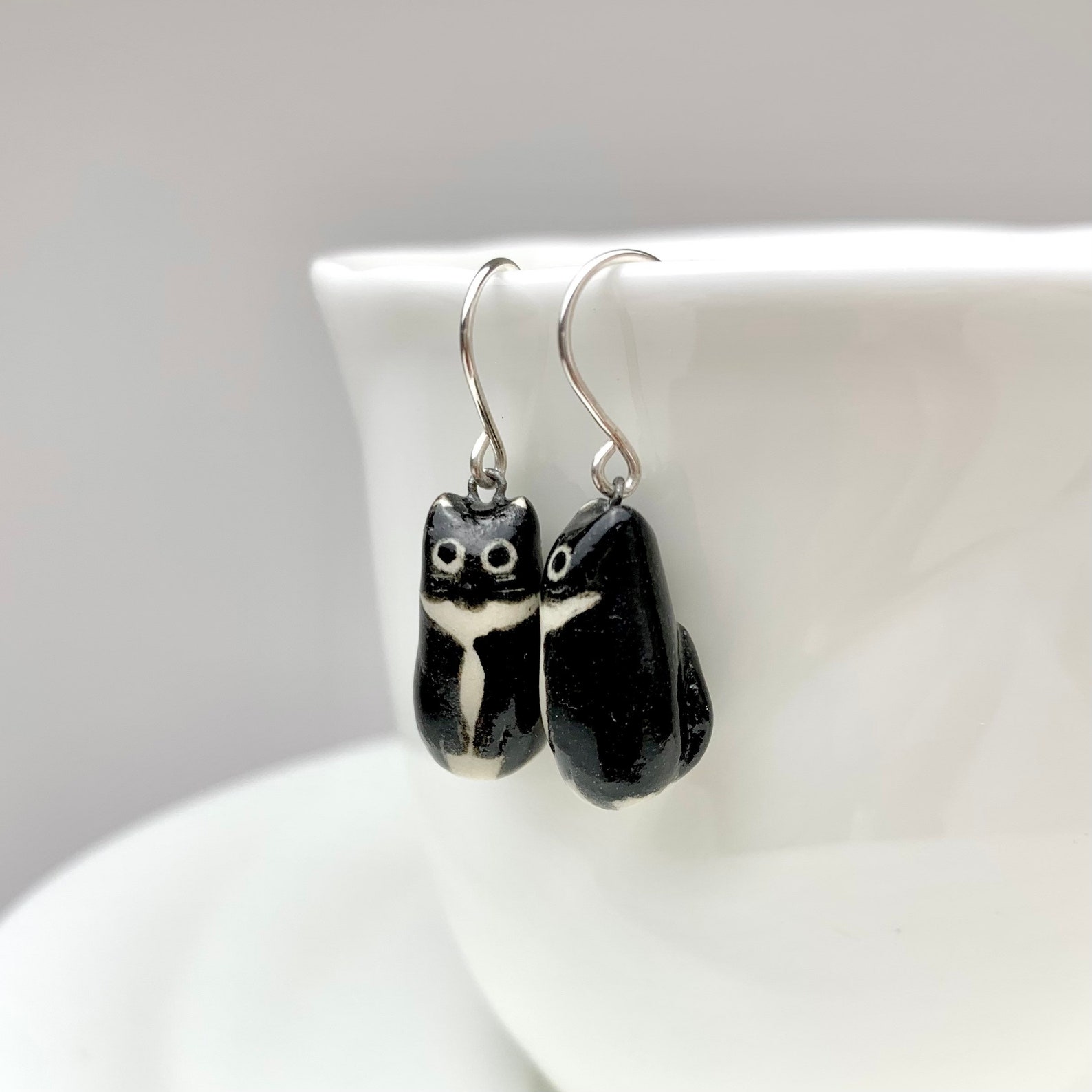 Tuxedo Cat Earrings Ceramic Dangle Cat Lover Jewelry Cat Etsy
