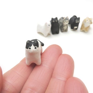 Miniature Cat Figurine Animal Totem Cat Desk Accessories Cat Lover Gift White/Black Spots