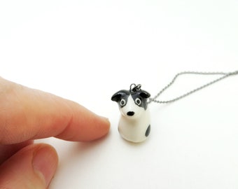 Black White Dog Necklace, Porcelain Pendant, Animal Lover Gift, Dog Mom Gift