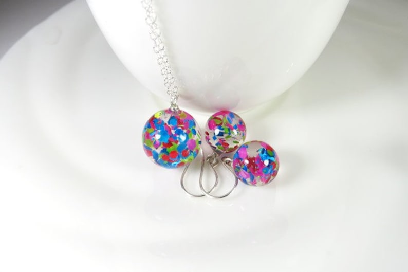 Resin Ball Jewelry Confetti Ball Earrings Pink Blue Green Etsy