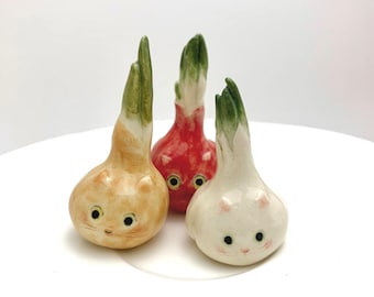 Bulb Vegetable Cat Ring Dish, Ceramic Onion Cat, Garlic Cat, Kitchen Decoration