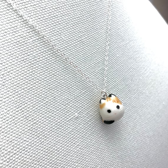 Calico Cat Necklace | Ceramic Pendant | Cat Lover Gift - Etsy