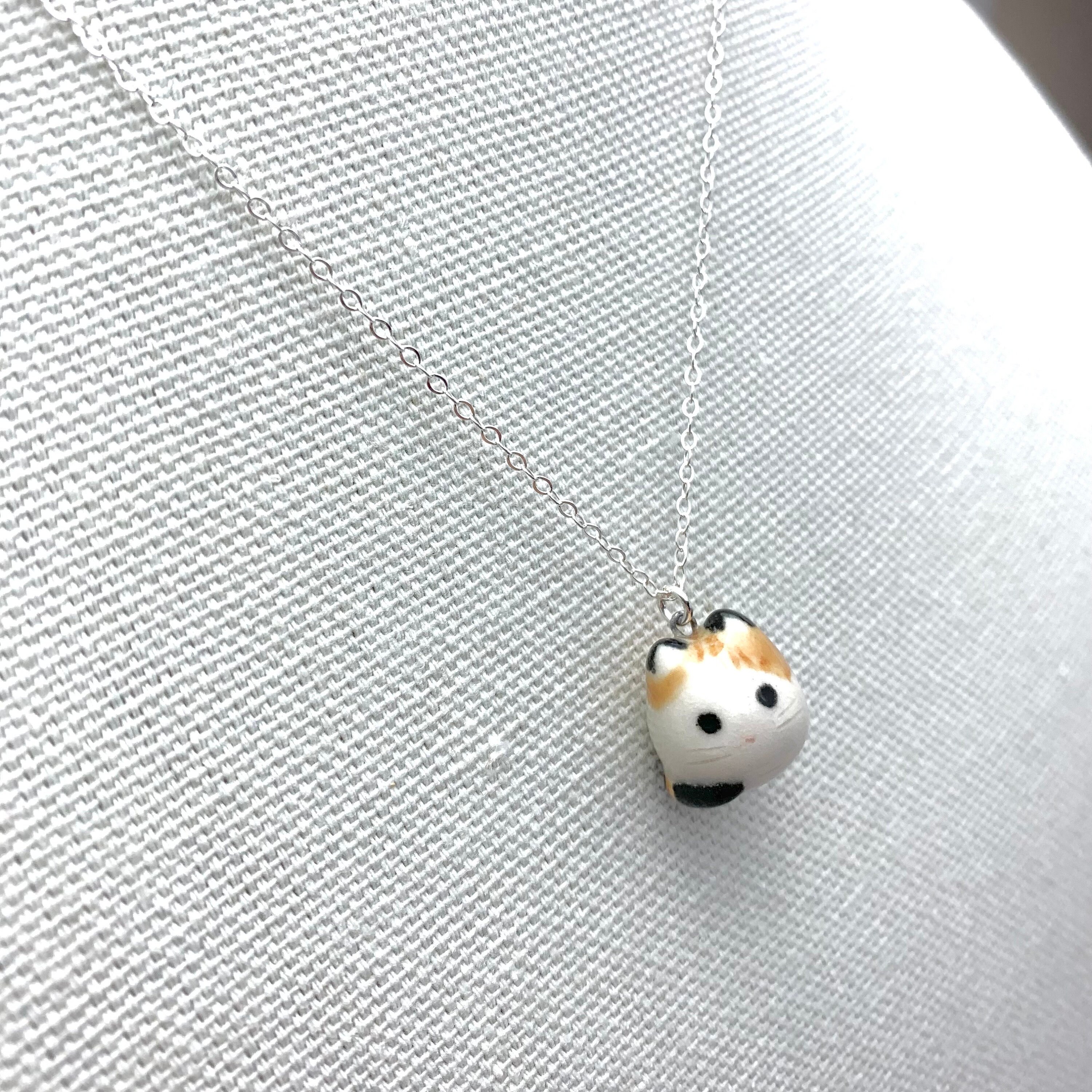 Calico Cat Necklace | Ceramic Pendant | Cat Lover Gift - Etsy