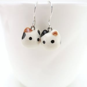 Calico Cat Dangle Earrings | Ceramic Jewelry | Cat Lover Gift