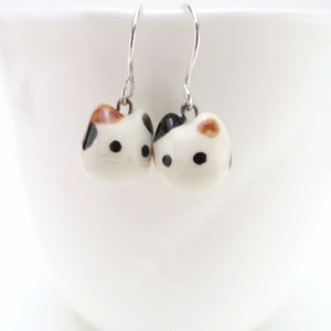 Calico Cat Dangle Earrings | Ceramic Jewelry | Cat Lover Gift