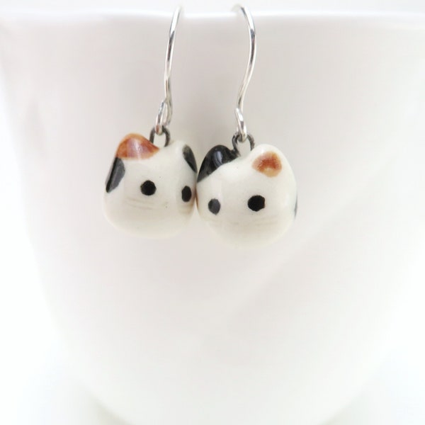 Calico Cat Dangle Earrings | Ceramic Jewelry | Cat Lover Gift