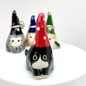Gnome Cat Ring Cone | Porcelain Ring Stand | Cat Lover Gift | Cat Miniature |Desk Decor | Cat Dad Gift