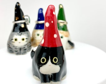 Cône d'anneau chat gnome | Porte-bagues en porcelaine | Cadeau pour amoureux des chats | Chat miniature | Décoration de bureau | Cadeau papa chat